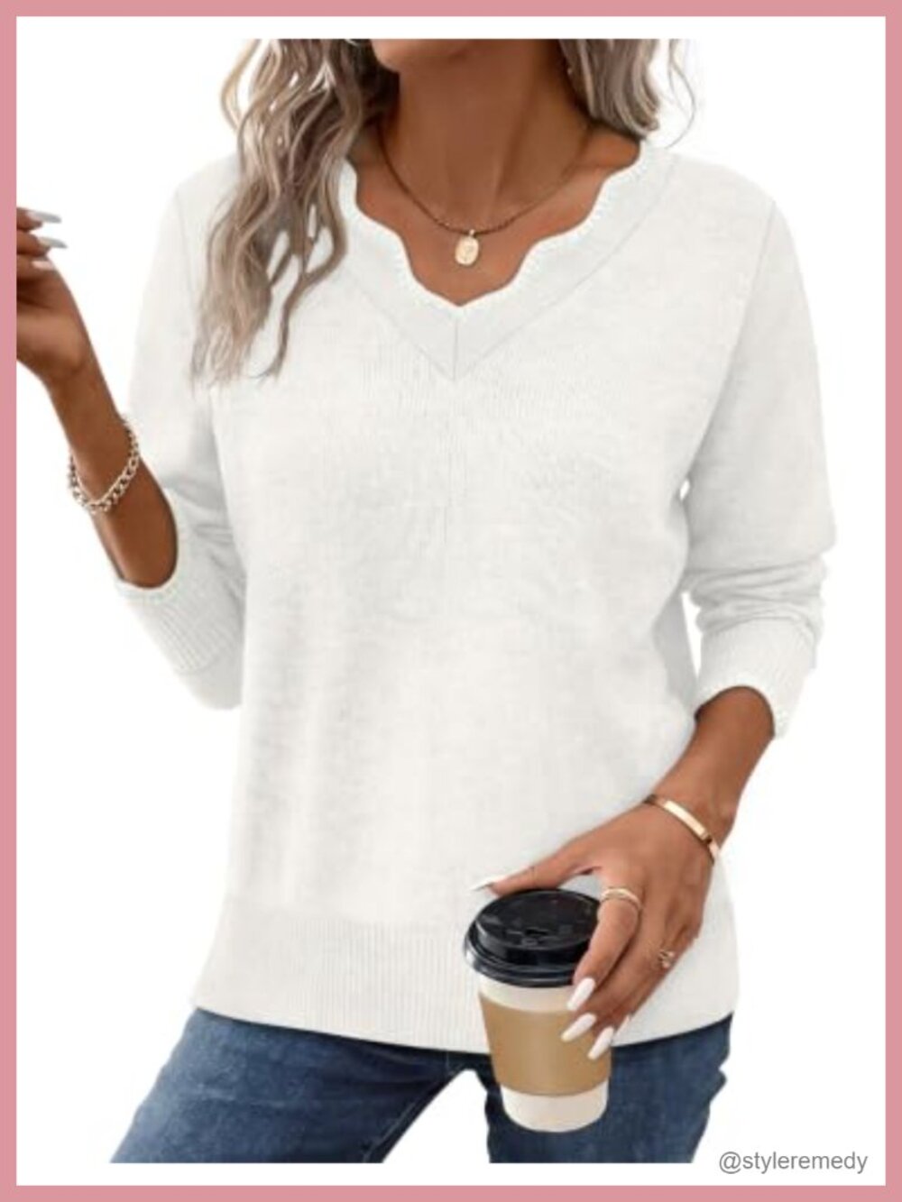V-Neck Pullover Sweater - Soft Knit Long Sleeve Top Fall Outfit